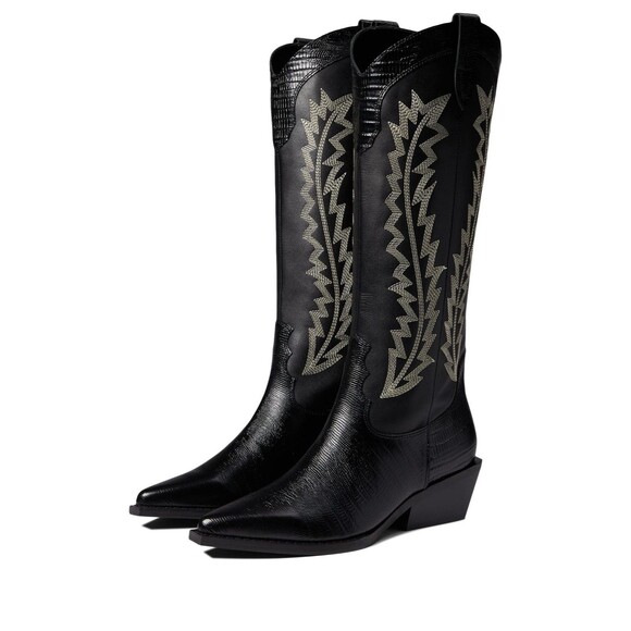 Marc Fisher Ltd Roselle Black Point Toe Western Cowgirl Boot Embroidered Sz 7.5 - Picture 1 of 11